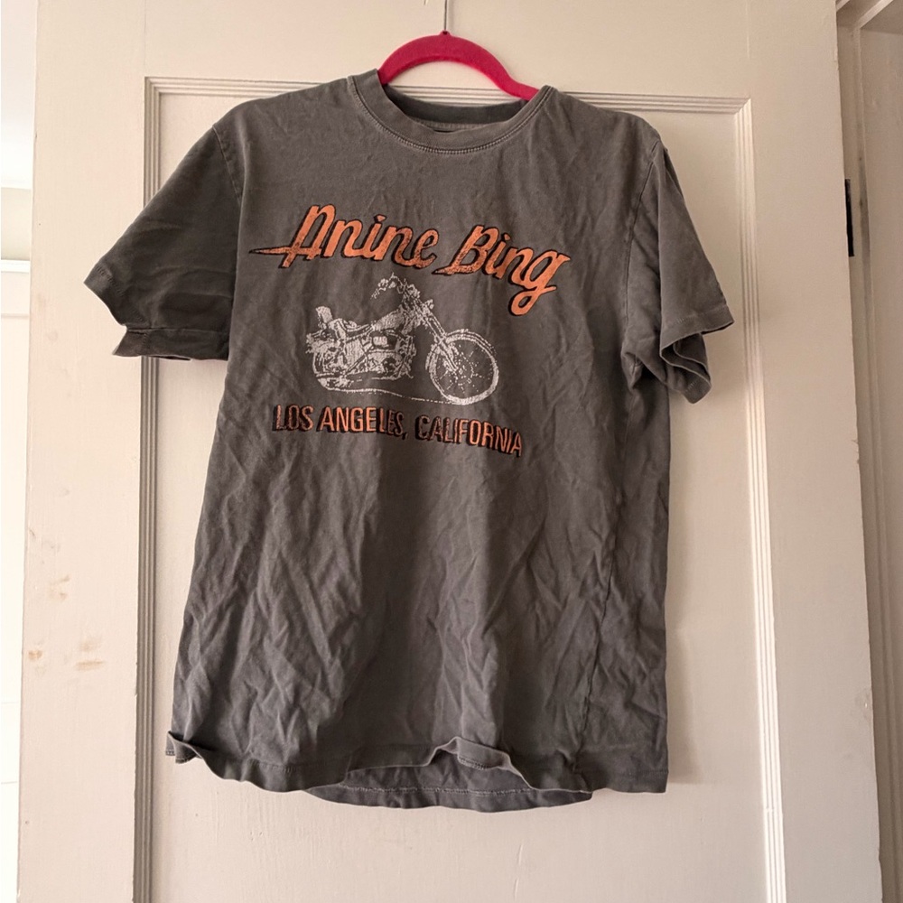 Anine Bing Charcoal Tee with Orange Graphic